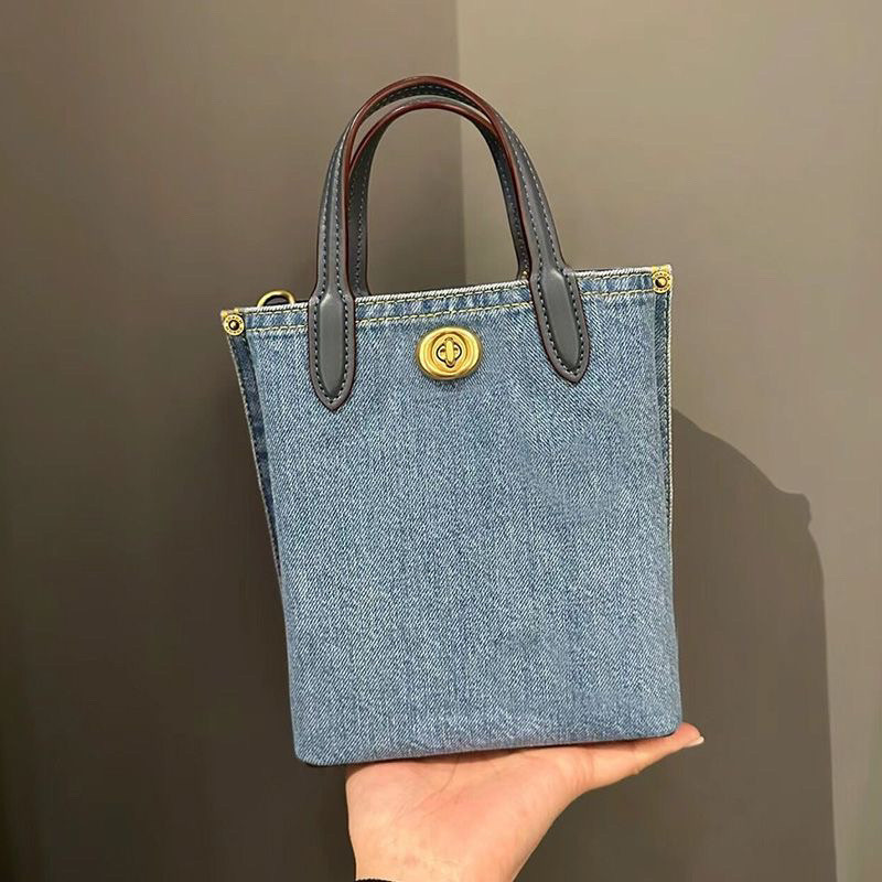 2025 Đi Chơi Rửa Denim Xanh Túi Xách Mini Tote Túi Món Ăn Bên Màu Xanh Pháp Khoai Tây Chiên Túi Túi Messenger