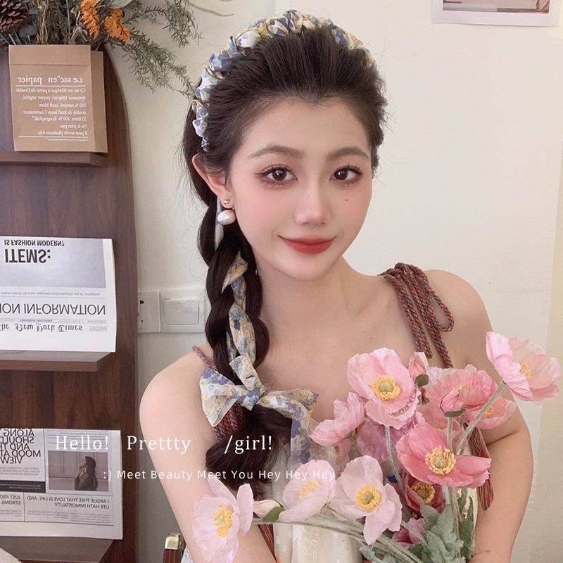 Hoa Đầu Streamer Tóc Bện Tích Hợp Đầu Nữ Phong Cách Mới Phụ Kiện Tóc Nơ Khăn Buộc