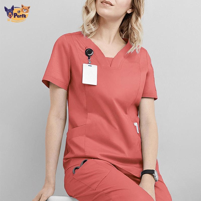 Y Tá Làm Việc Phù Hợp Với Co Giãn Mềm Áo Và Quần Ngắn Tay Điều Dưỡng Đồng Phục Cho Thú Cưng Groomer Trung Tâm Làm Đẹp Thẩm Mỹ SPA
