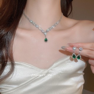 DREJEW Zircon Giọt Nước Mặt Dây Chuyền Vòng Cổ Bông Tai Bộ Ánh Sáng Sang Trọng Cao Cấp Retro