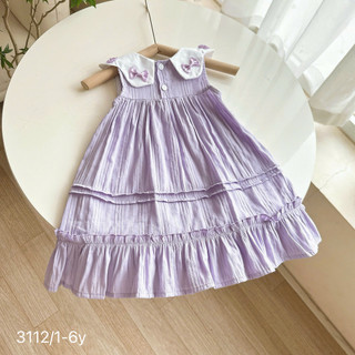 Váy Bé Gái Chất Thô Hàn Cổ Hoa Đính Nơ Đuôi Cá Xinh Yêu Cho Bé Mặc Đi Học, Đi Chơi,.... Màu Tím Cho bé 8-26kg