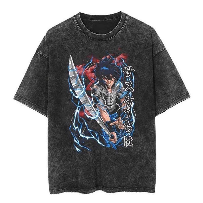 Áo Thun Tay Ngắn Retro Phong Cách Mỹ Hợp Thời Trang Anime Naruto Đường Phố Rửa