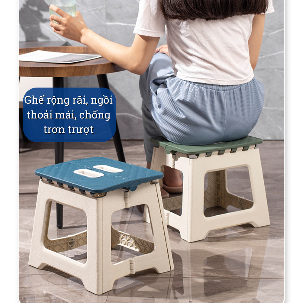Ghế đẩu gấp gọn chất liệu nhựa PP cao cấp DINO, Ghế gấp gọn cầm tay mang đi du lịch tiện lợi