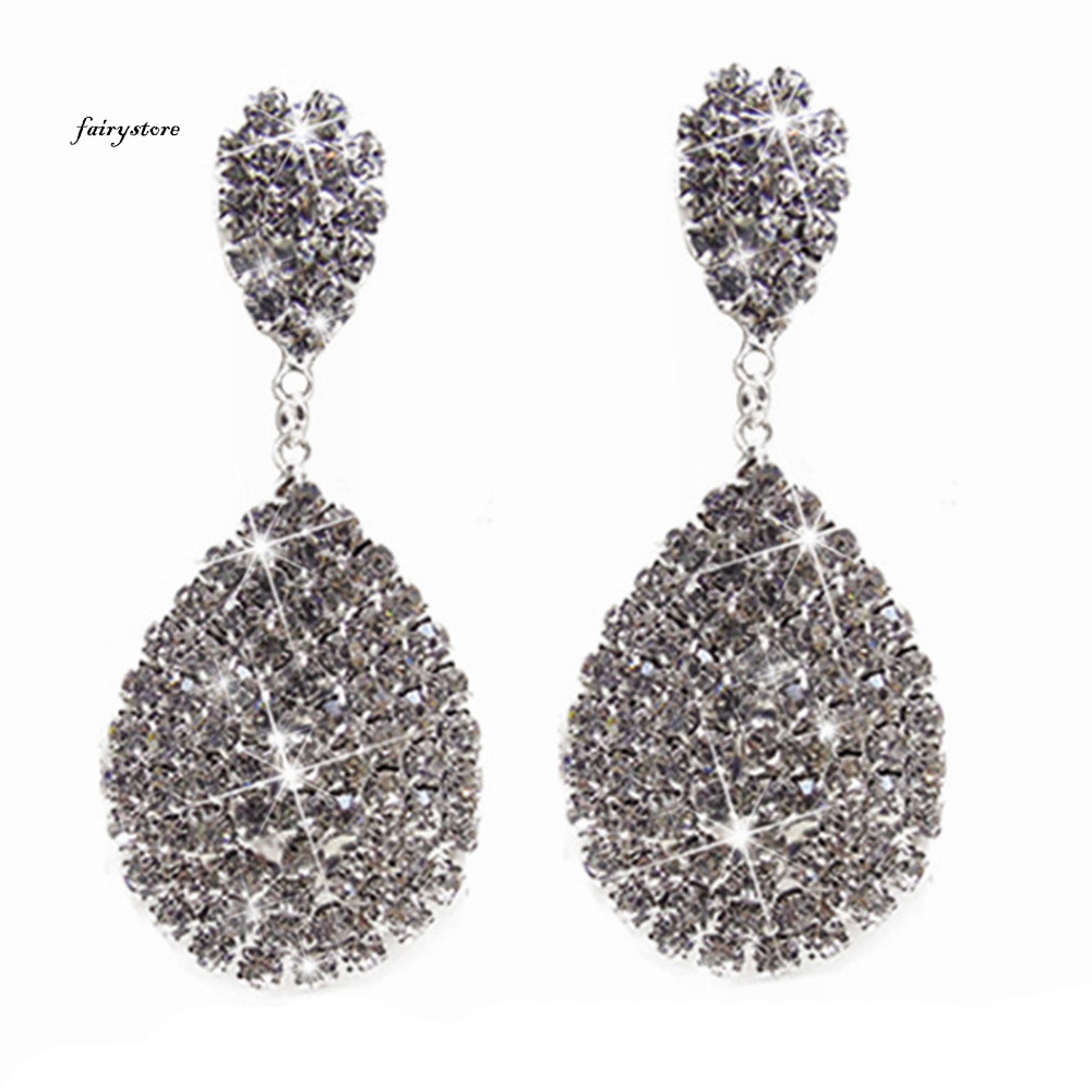 Fairystore| Phụ Nữ Sáng Tạo Quyến Rũ Nước Thả Hình Bông Tai Trang Trí Kim Cương Giả Trang Sức