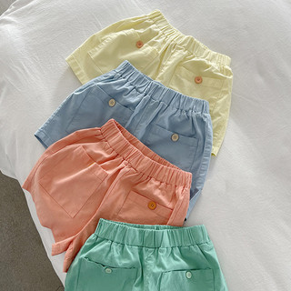 Quần short cotton mùa hè cho bé trai và bé gái, phong cách Hàn Quốc, túi lớn, màu sắc đồng nhất, quần thường ngày mỏng cho trẻ em