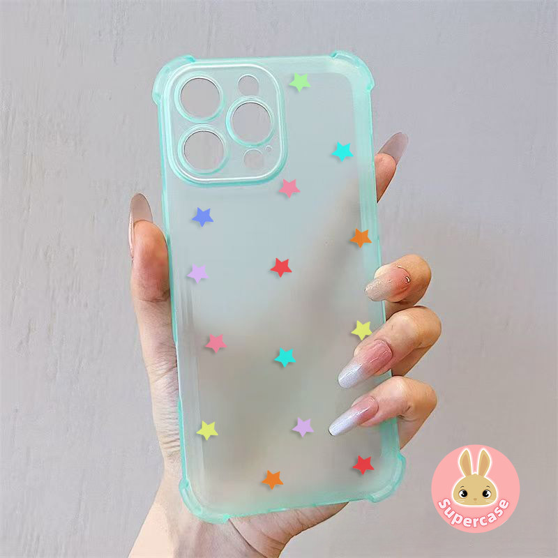 Ốp Điện Thoại Thoáng Mát Mùa Hè Cho iPhone 13 Pro Max 12 Mini Pro Max XR XS Max X 8 7 Plus SE3 SE2 2022 2020 + Ốp Lưng Mờ Dễ Thương Đơn Giản Nhiều Màu Sắc Ngôi Sao Mềm AirBag Vỏ Chống Sốc
