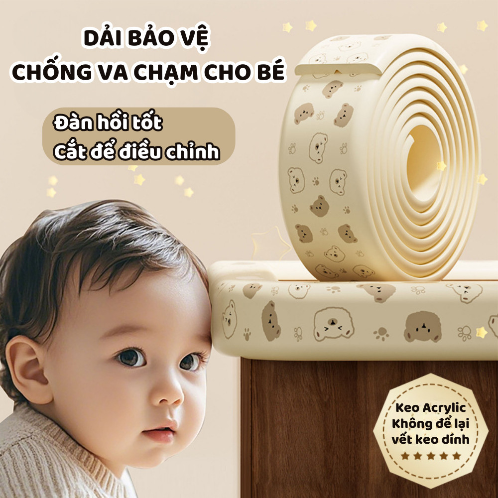Cuộn Xốp Tự Dính Bọc Cạnh Bàn Chống Va Đập Dài 2 Mét , Miếng Dán Bịt Góc Tường Chống Va Chạm An Toàn Cho Bé