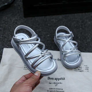 Bé Gái Đeo Chéo Sandal 2026 Mùa Hè Mới Tập Đi Giày Đi Biển Chân Trần Chống Trơn Trượt Đơn Giản Thanh Lịch Retro La Mã Dép Age4-6
