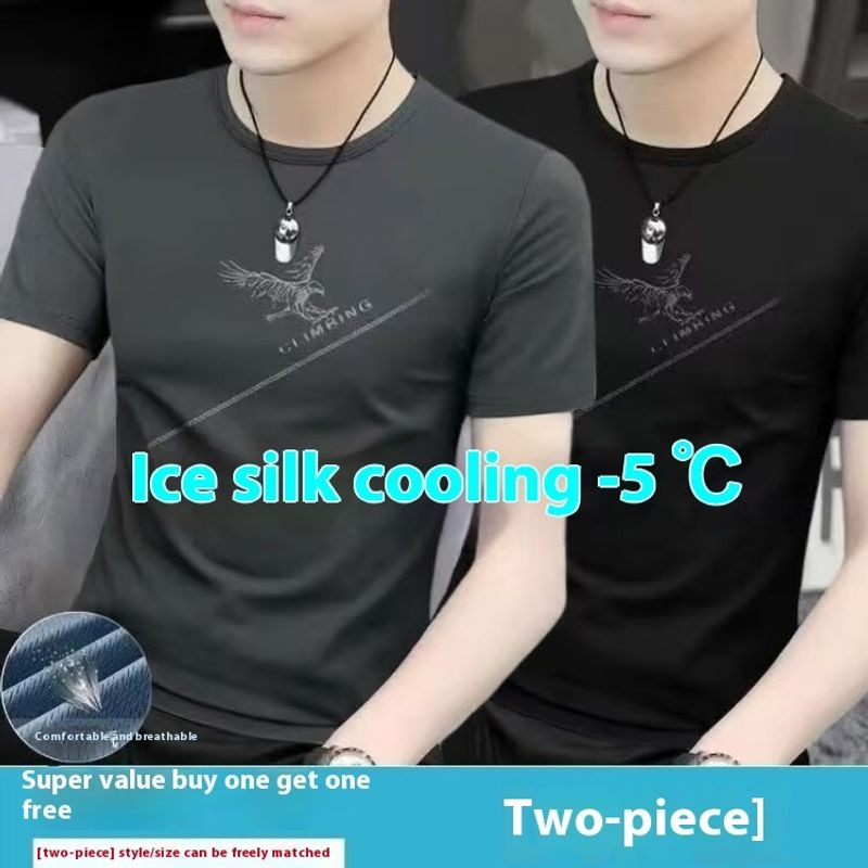 ThaliaWisp Ice Silk Làm Mát Áo Thun Nam Mùa Hè Mới Thời Trang Đại Bàng In Hình Tay Ngắn Thời Trang Phù Hợp Với Áo Thun Top