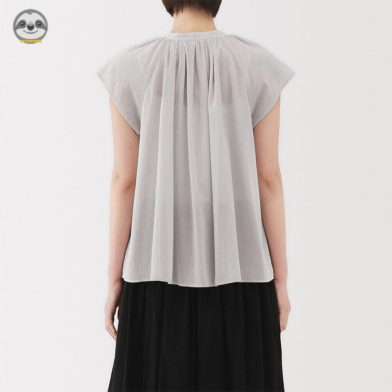 Phong cách Nhật Bản Phong cách Muji / Áo Cotton nữ xoắn chắc chắn kiểu Pháp / dáng rộng mỏng hơn trông văn học tay ngắn