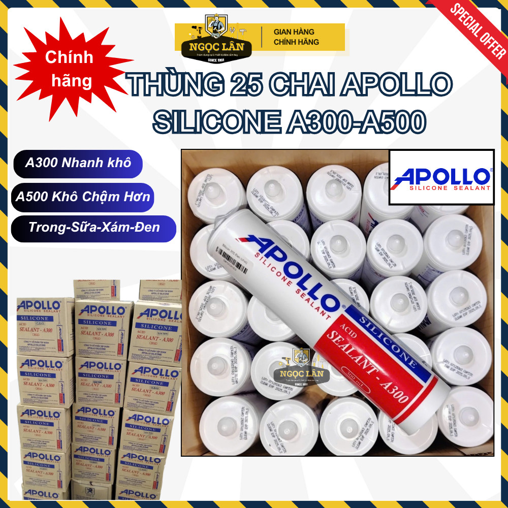 [Giá thùng Chính Hãng] Keo Silicone Apollo A300 - A500 chai 300ML (Giá thùng 25chai) hàng chính hãng