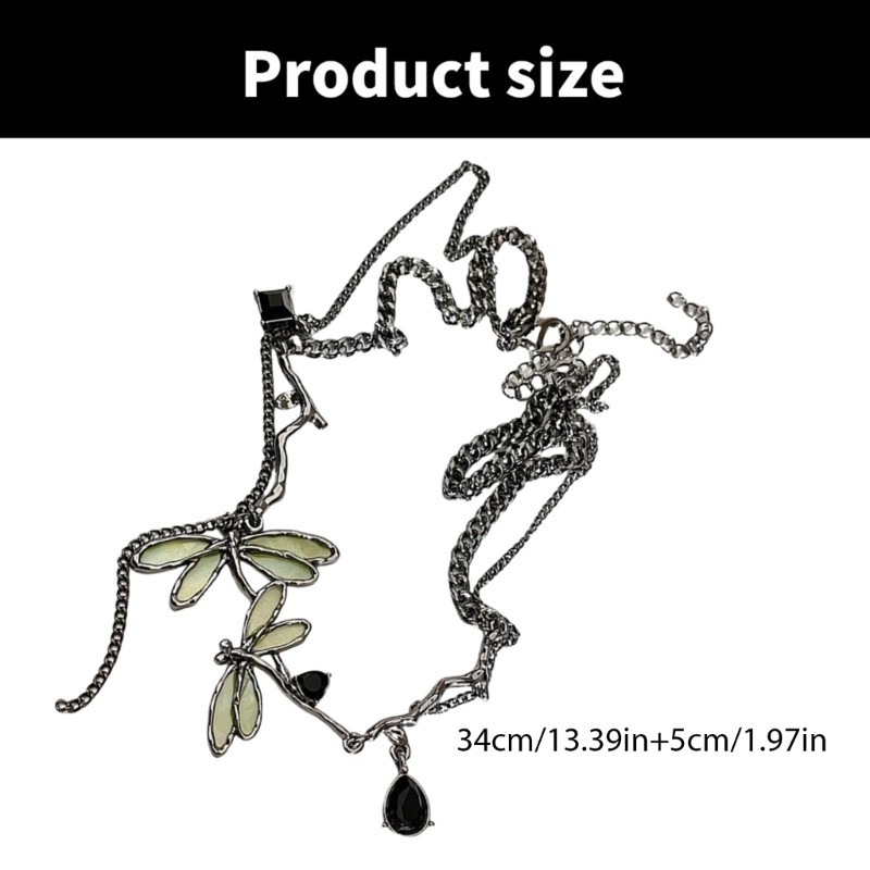 Elegant Gunmetal Odonate Pendant Necklace Unique Clavicle Chain Fashion Jewelry