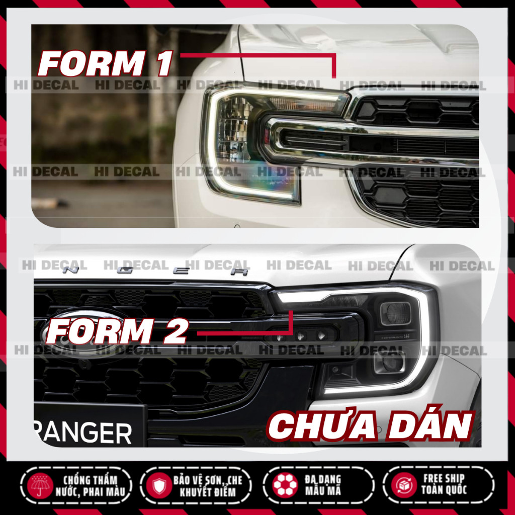 Decal dán đổi màu đèn Ford Ranger, Everest: Tem dán đèn Ranger, Everest đời mới, Tem trang trí cao cấp chống thấm nước