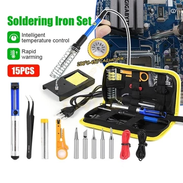 TAYO bộ 15 món Mỏ hàn thiếc điều chỉnh nhiệt độ, máy hàn chì mini, mỏ hàn 80w 220v và phụ kiện hàn, thiếc hàn, bộ mũi hà