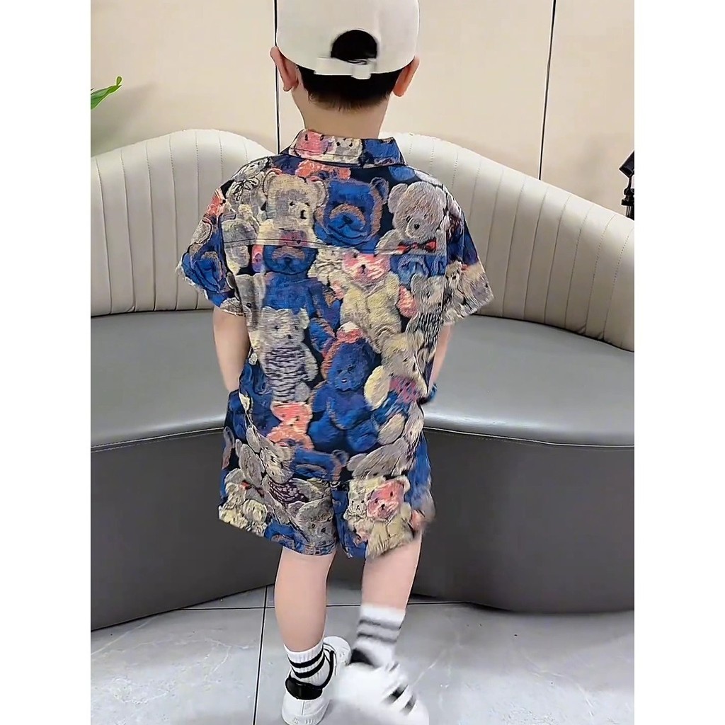 Bộ hoa tay mùa hè cho bé trai SY6 Bộ áo sơ mi và quần short mùa hè Bộ hai mảnh hoàn hảo để mặc mùa hè thông thường YS6