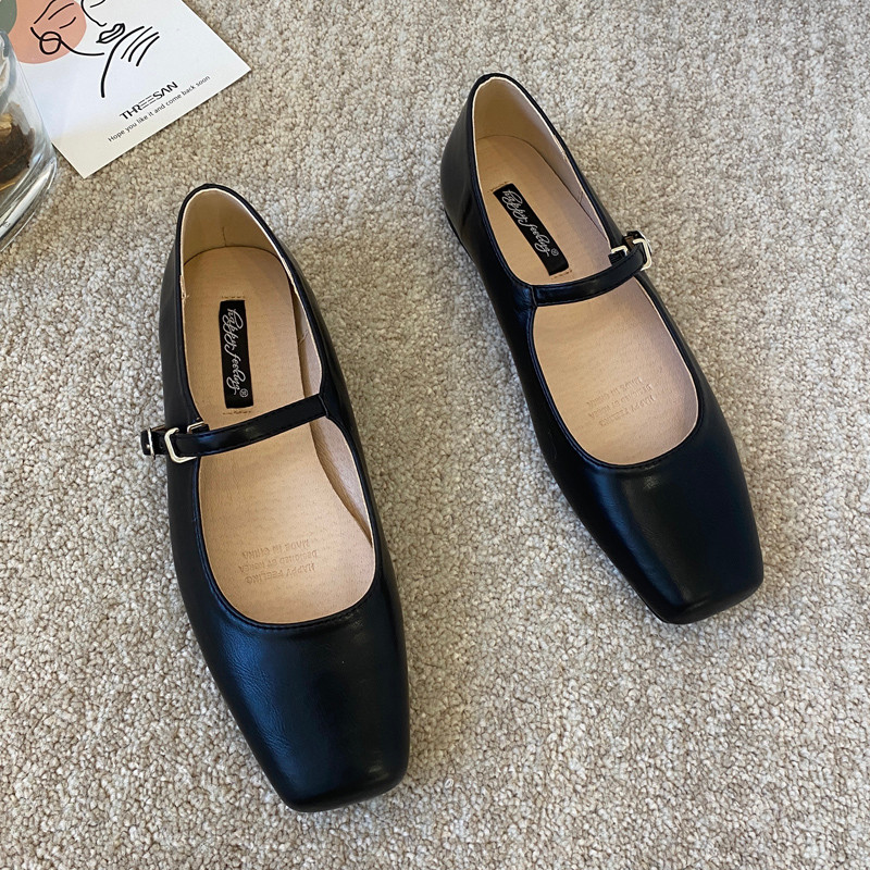 Giày Nữ Size 32-44, Mũi Vuông Pháp, Mary Jane Bạc, Đế Mềm, Phong Cách Nhẹ Nhàng, JUNE10