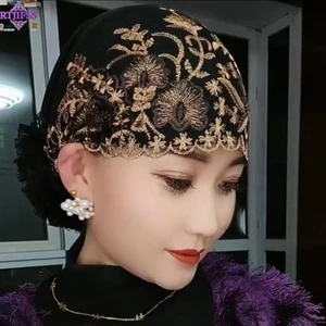 RTJIFSS Mũ Bonnet, Che Tóc Trắng Thêu Hoa Khăn Trùm Đầu, Full Cover Co Giãn Thoáng Khí Mũ Trùm Đầu Mùa Hè