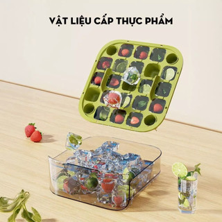 (SẴN) Hộp Làm Đá Viên 2 Tầng Thông Minh Nhấn Tự Động, Khay Làm Đá Nắp Đậy Kín Có Tay Cầm Tiện Lợi