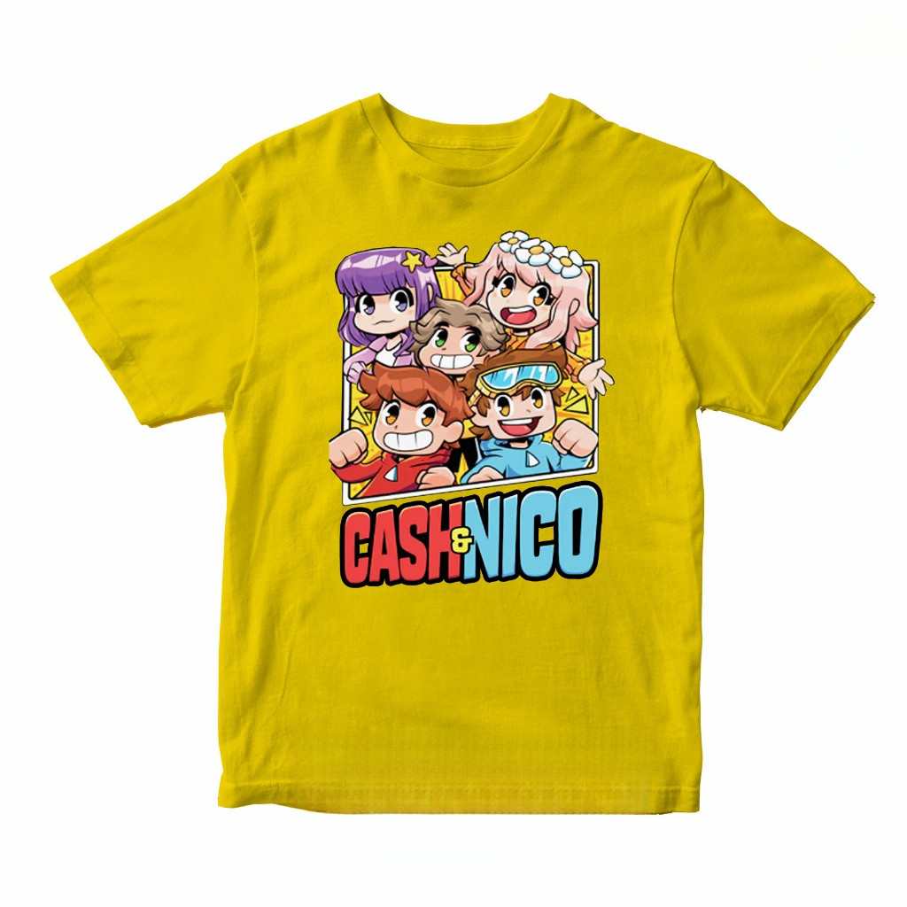 Áo thun hoạt hình 2D cho trẻ em Cash và Nico, 100% cao cấp, tay ngắn