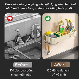 (MỚI) Kệ Đựng Đồ Rửa Chén Bát Bồn Rửa, Giá Để Đồ Rửa Bát Gắn Tường Có Móc Treo Khăn Tiện Lợi