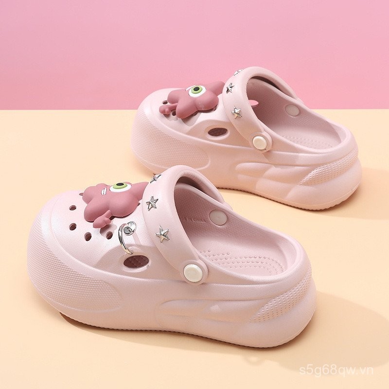 Dép sandal tăng chiều cao mùa hè cho phụ nữ, không trượt, chống mùi, bền cho hoạt động ngoài trời, thoáng khí, dép đi biển kín mũi hoạt hình 0616