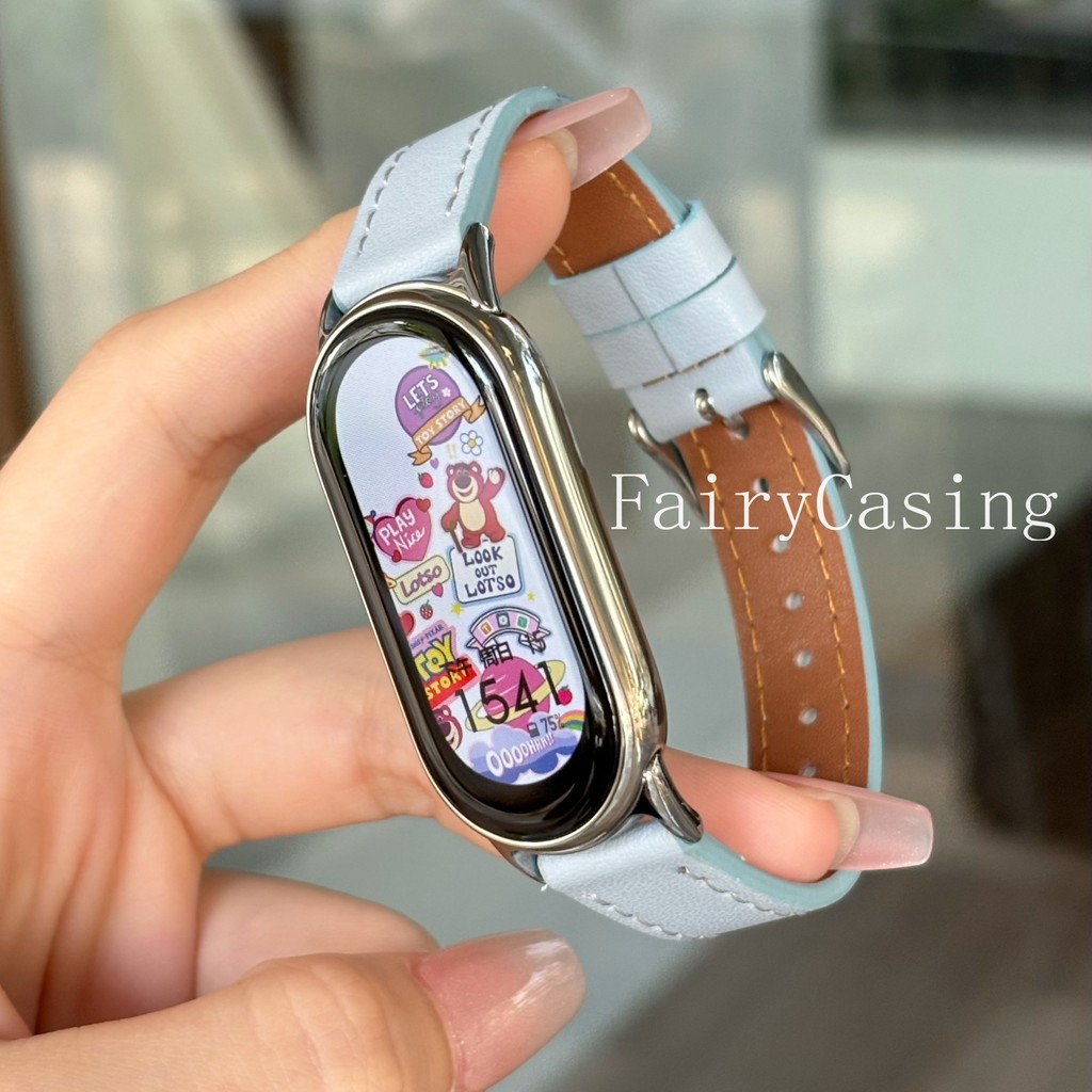 Dây đeo bằng da mỏng thời trang cho Xiaomi Mi Band 10 9 8 7 6 5 4 3 NFC Dây đeo cổ tay cho Miband 9 8 NFC Vòng đeo tay Không có đồng hồ