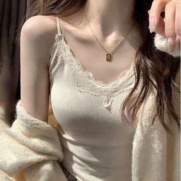 Áo camisole ren sexy phong cách Hàn Quốc cho phụ nữ với áo ngực tích hợp, áo ống, áo khoác ngoài, áo ngắn cơ bản