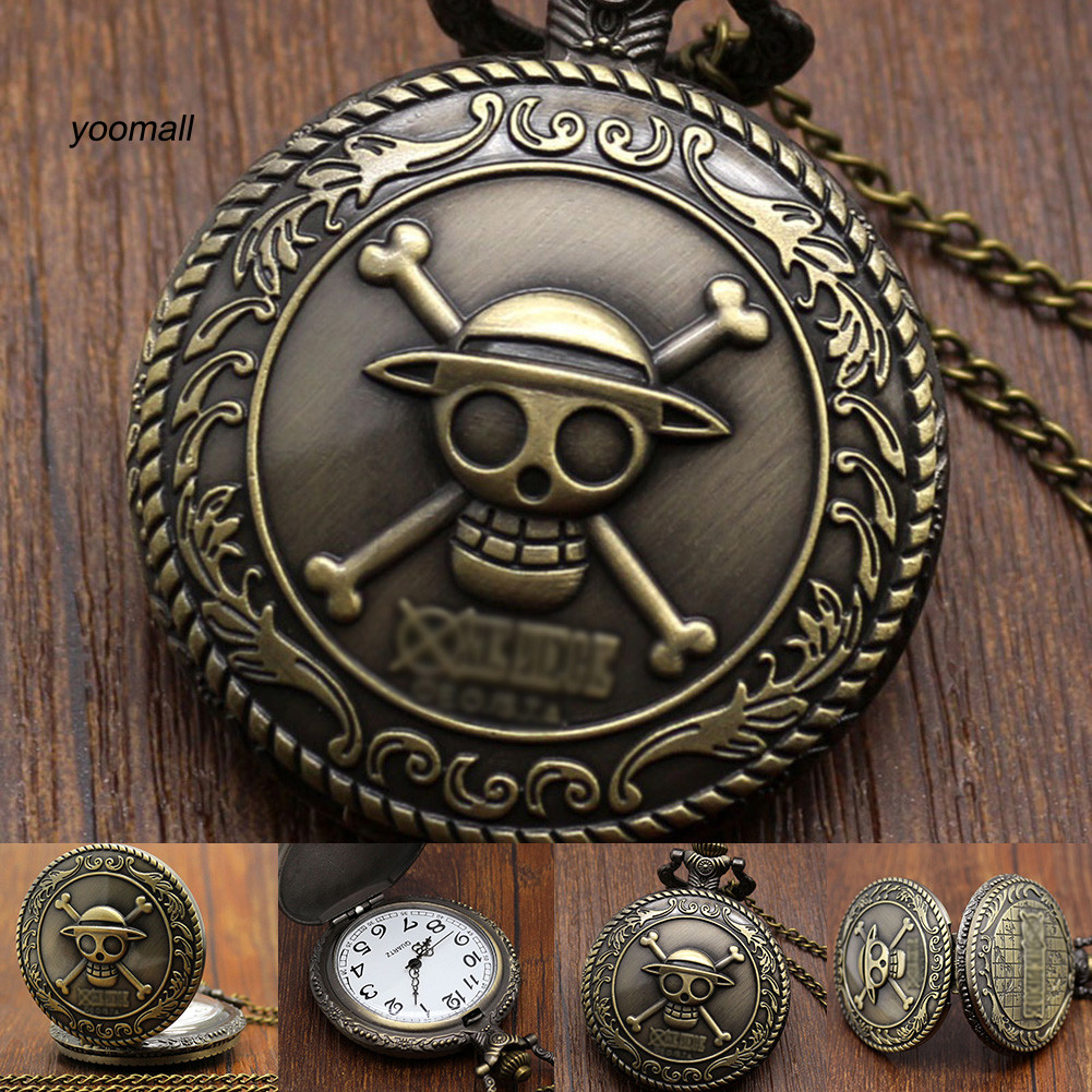 YO / Unisex Vintage Đồng Cướp Biển Đầu Lâu Họa Tiết Thạch Anh Bỏ Túi Đồng Hồ Mặt Dây Chuyền Vòng Cổ