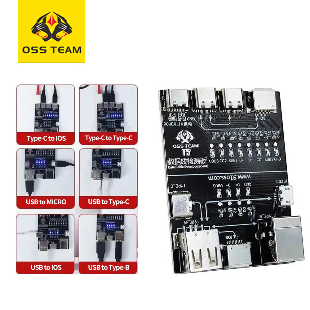 Bảng phát hiện cáp dữ liệu bật tắt OSS T5 cho IOS Android Lightning / Type-C / Micro / USB Data Line Kiểm tra bất thường Máy dò nhanh
