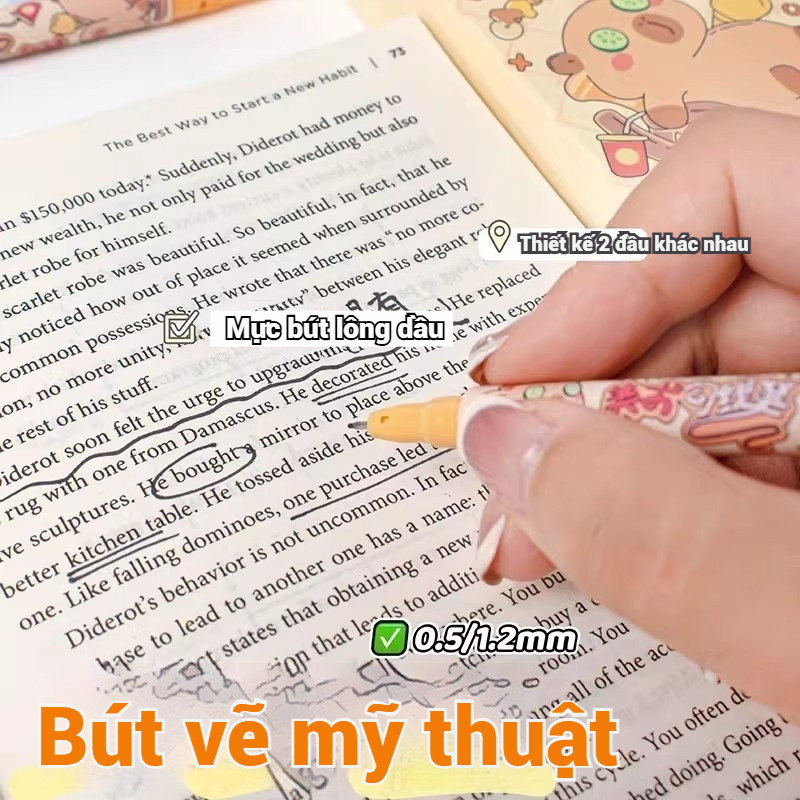 Bút Lông Dầu Marker 2 Đầu Thiết Kế Xinh Xắn  - Không Lem, Bút Vẽ Mỹ Thuật Sáng Tạo Cho Học Sinh