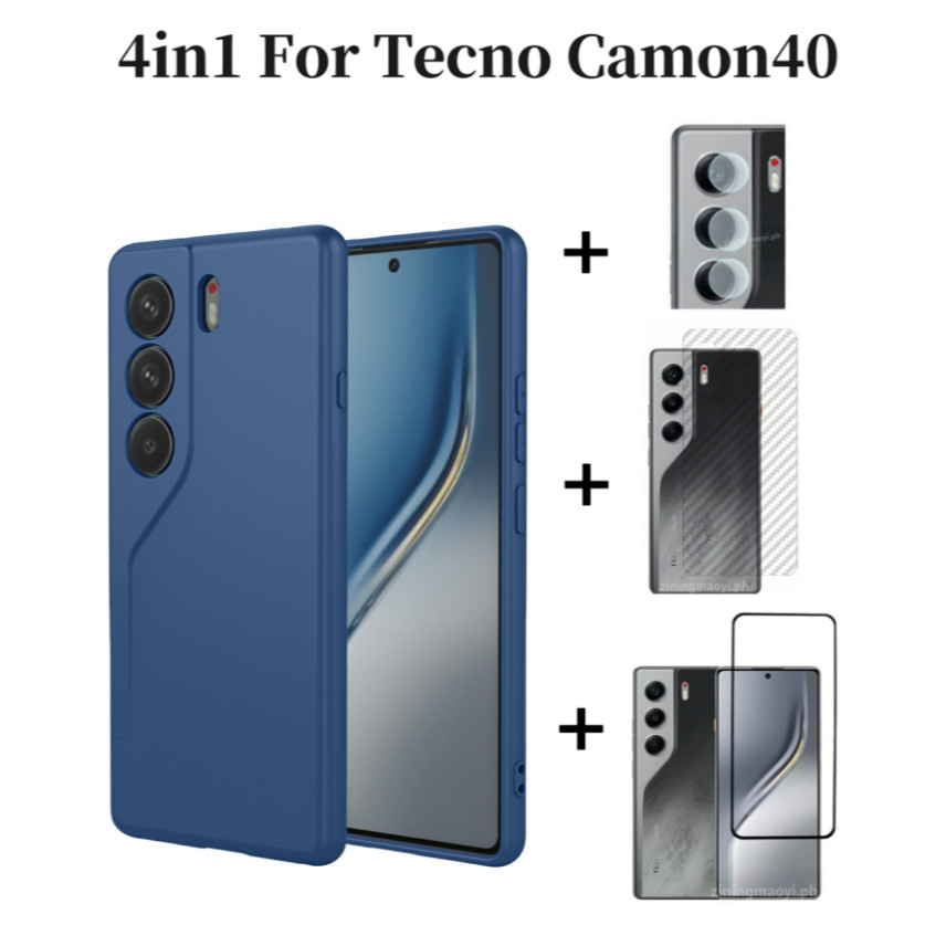 4in1 Dành Cho Tecno Camon40 4G Giả Silicon Lỏng Lỏng Vỏ Điện Thoại Di Động Tecno Camon 30 Camon 30 Pro Kính Cường Lực Và Ống Kính Phim Và Mặt Sau