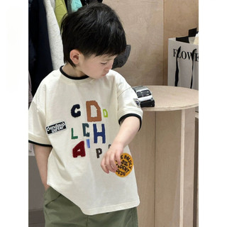 Áo thun ngắn tay cotton mùa hè cho bé trai, in chữ hoạt hình dễ thương, áo thường ngày cho trẻ em