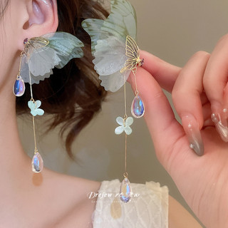 DREJEW 925Silver kim zircon thủy tinh thả nước bướm tua rua bông tai thời trang nhẹ sang trọng dành cho nữ
