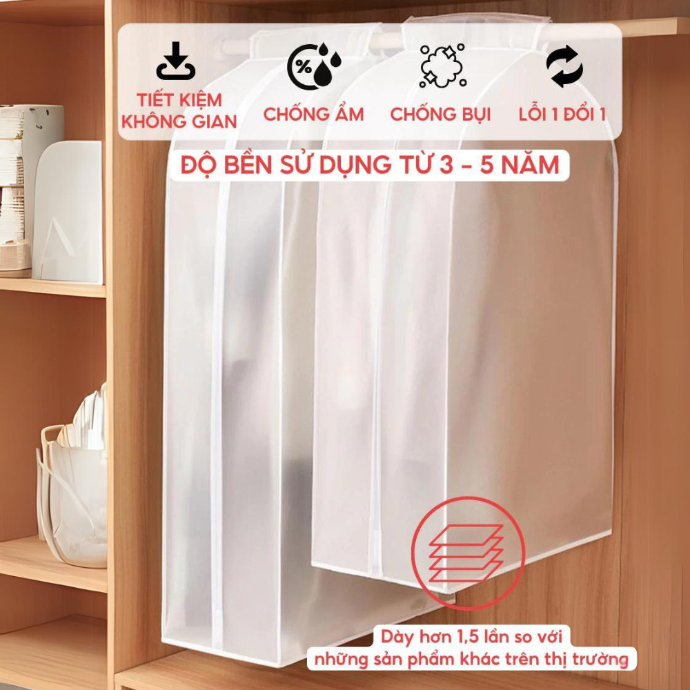 Túi bọc quần áo loại dày Dinohome chống bụi bẩn, ẩm mốc nồm chất liệu nhựa PEVA in 3 chiều cao cấp