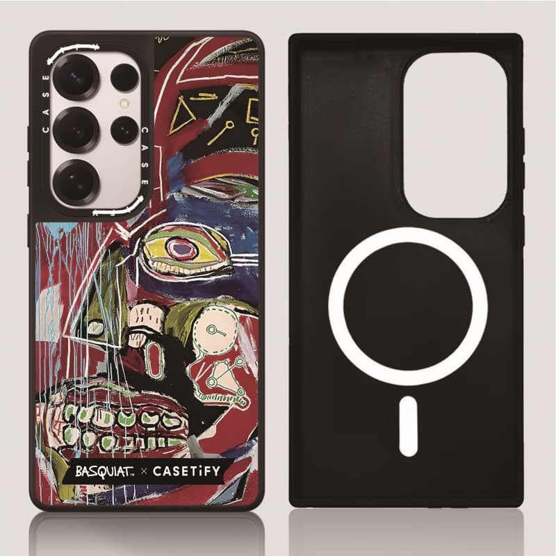CASECASE X Basquiat '' In This Case '' Ốp điện thoại hút từ tính bằng gương đen mờ Samsung Galaxy S23 S24 S25 Ultra Plus Mặt sau cứng có hộp khắc logo