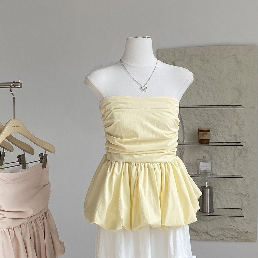 Áo ống tay phồng xếp ly mới mùa hè Milyfashion, áo khoác ngoài giảm cân, áo ngắn thời trang nữ
