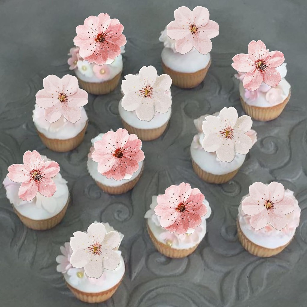 40 Chiếc Cupcake Topper Ăn Được Hoa Anh Đào Trang Trí Bánh Wafer Cho Tiệc Sinh Nhật Bé Tắm