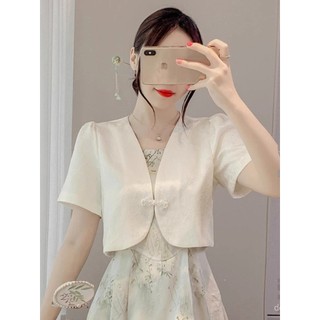 Phụ Nữ Mùa Hè Tay Ngắn Chống Nắng Áo Sơ Mi Mỏng Phong Cách Trung Hoa Jacquard Top Cho Khăn Choàng Ngoài