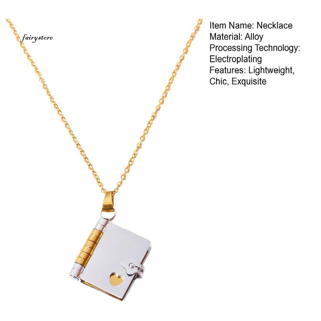 Fairystore| Vòng cổ hợp kim Vòng cổ không bong bóng Vòng cổ mặt dây chuyền sách cổ điển dành cho nữ Dây chuyền áo len sành điệu Trang sức để mặc và tiệc hẹn hò Phụ kiện độc đáo cho Đông Nam Buye