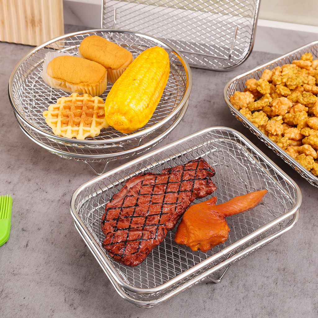 Giá Chiên Không Khí Bằng Thép Không Gỉ Hấp Giá Khay Nồi Chiên Không Khí Phụ Kiện Nướng Chảo BBQ Giá Nấu Ăn Dụng Cụ Nhà Bếp