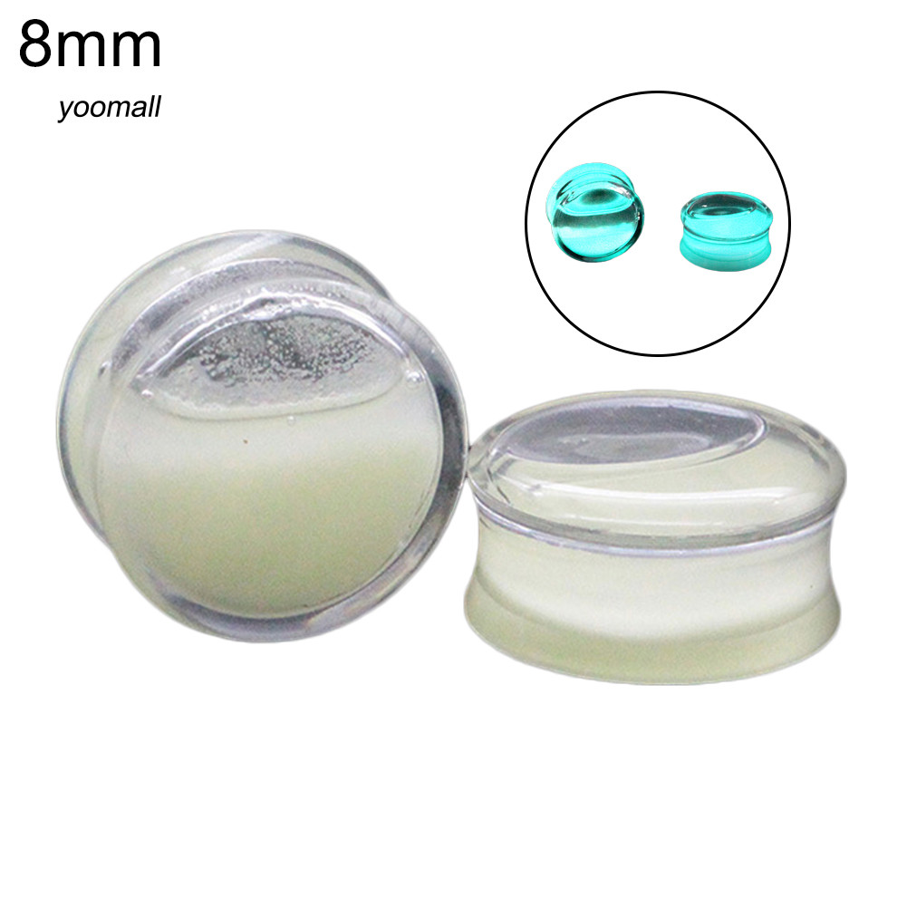 YO / Luminous Clear Acrylic Liquid Flesh Tunnel Ear Saddle Plugs Piercing Jewelry