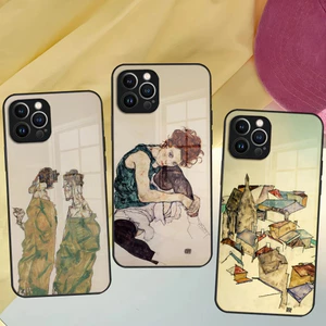Ốp Điện Thoại BK-1 Egon Schiele Nghệ Thuật Cho Iphone 16 17.15 14 12 11 13 Pro Max Mini 8 X Xr Xs Puls Vỏ Kính Đen