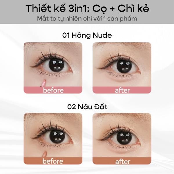 Chì Kẻ Viền Môi 2 Đầu PINKPUNK Lip Liner 3in1 Bút Kẻ Bọng Mắt Dễ Vẽ Lâu Trôi