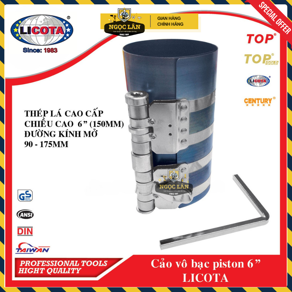 [Chính hãng] Cảo nén bạc, vô bạc Piston 6" (150mm) Licota ATA-0238 hàng Đài Loan cao cấp