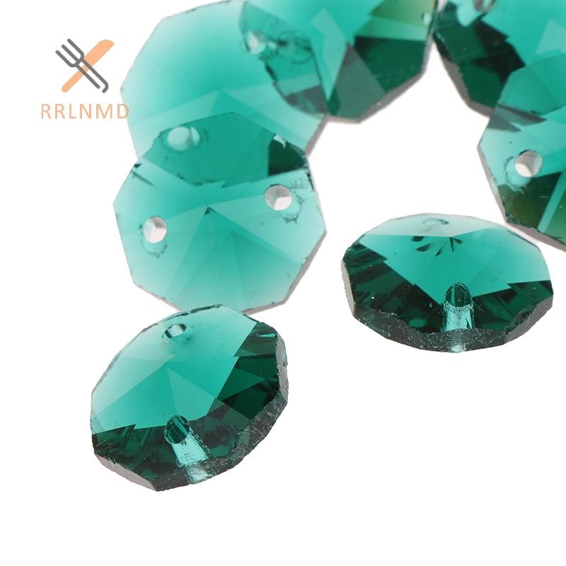 RRLNMD 50 Cái 14MM 2 Lỗ Thủy Tinh Pha Lê Hạt Hình Bát Giác Lăng Kính Rèm Đèn Chùm Phần Mặt Dây Chuyền Kính Trang Sức MỚI