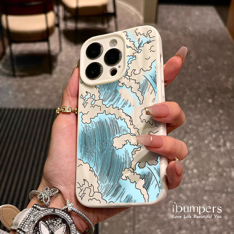 ibumpers Ốp Điện Thoại iPhone Họa Tiết Đám Mây Sóng Nghệ Thuật Đẹp Cho IPhone 16 15 14 12 13 11 Pro Max IP 7 8 Plus X XS XR Xếp Ly Ốp Lưng Silicon Mềm Chống Sốc