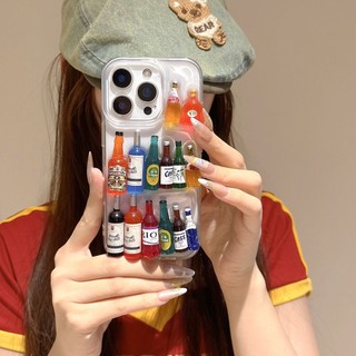 3D Whisky Chai Rượu Vang Đỏ Trong Suốt Xẻng Điện Thoại Dành Cho iPhone 17Promax 16Promax 16Pro 15Promax 15Plus 11 12 13 14 Pro Max Vỏ Di Động Chống Sốc