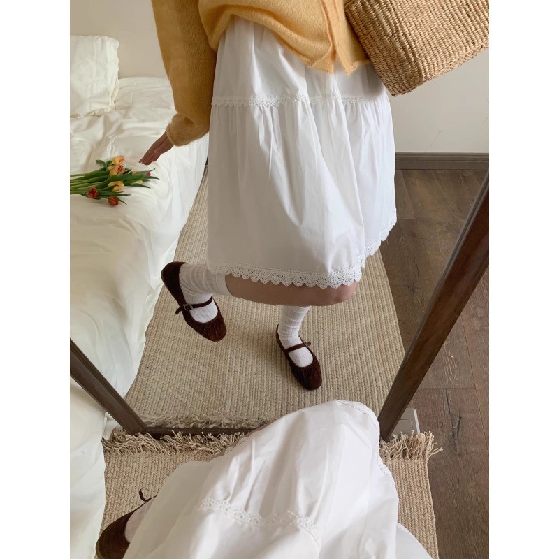 SUXI Váy ren lưng cao đơn giản mùa hè mới dành cho nữ 250607