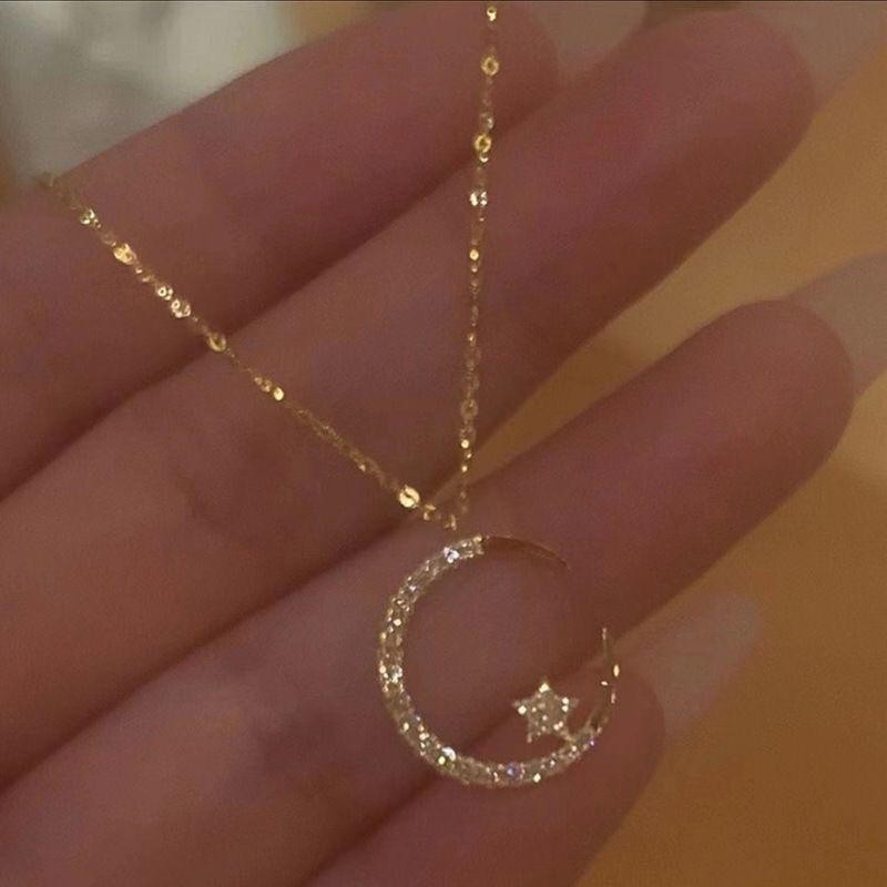 Mặt dây chuyền ngôi sao mặt trăng kim cương giả, thiết kế thời trang Hàn Quốc dành cho nữ sinh viên