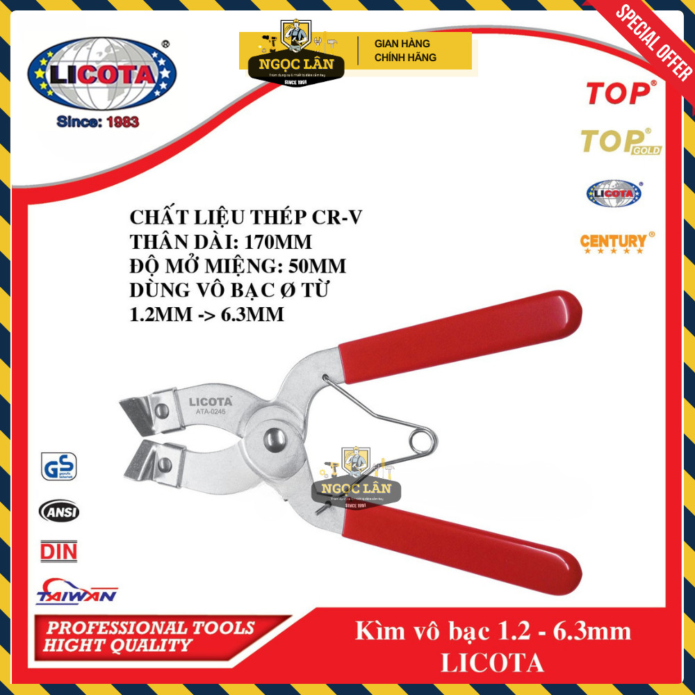 [Chính hãng Licota] Kìm vô bạc piston Licota 1.2-6.3mm (mã ATA-0245)